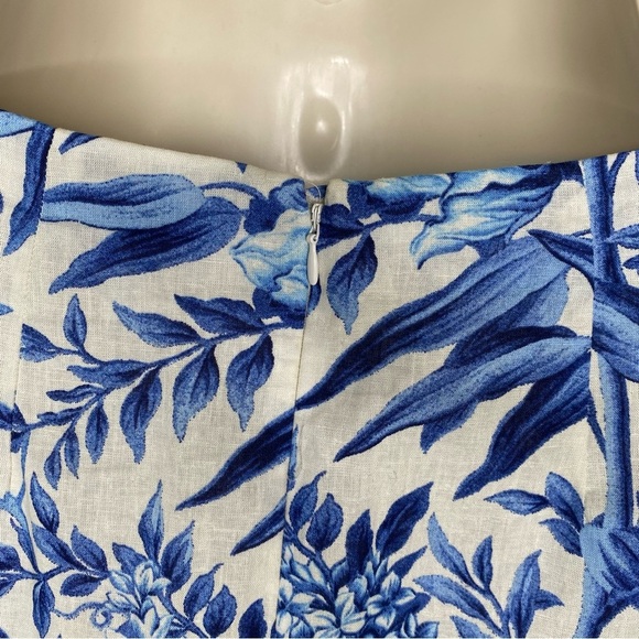 H&M Linen Blue and White Floral Midi Skirt with Slit Size 6 - Picture 12 of 16